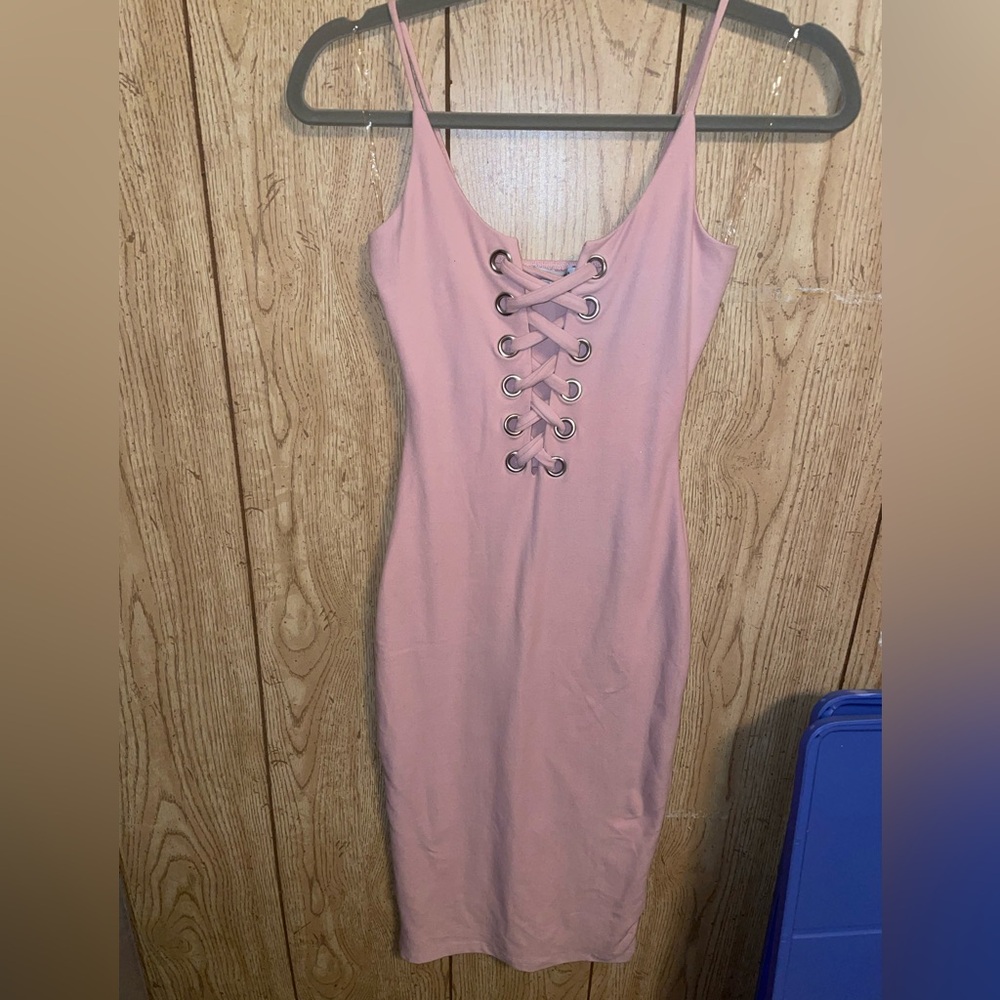 *NWOT* Charlotte Russe Blush Pink Criss Cross Up Chest Maxi Dress